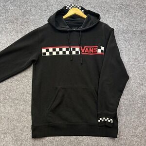 Vans Hoodie Sweatshirt Men's M Black Red White Checkerboard Pullover Skate Surf